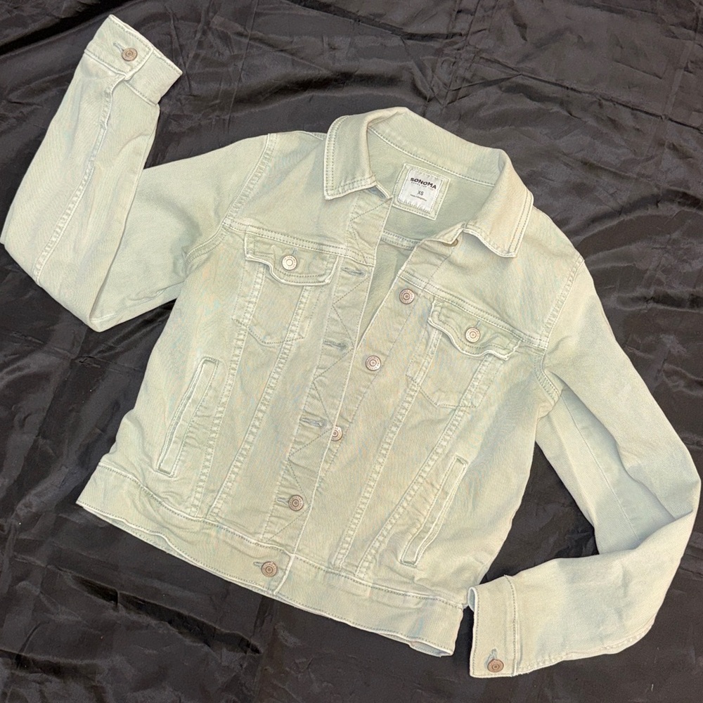 Sonoma The Everyday Jacket Women's XS Stretch Denim Jean Button Up Green Pockets - Picture 2 of 16